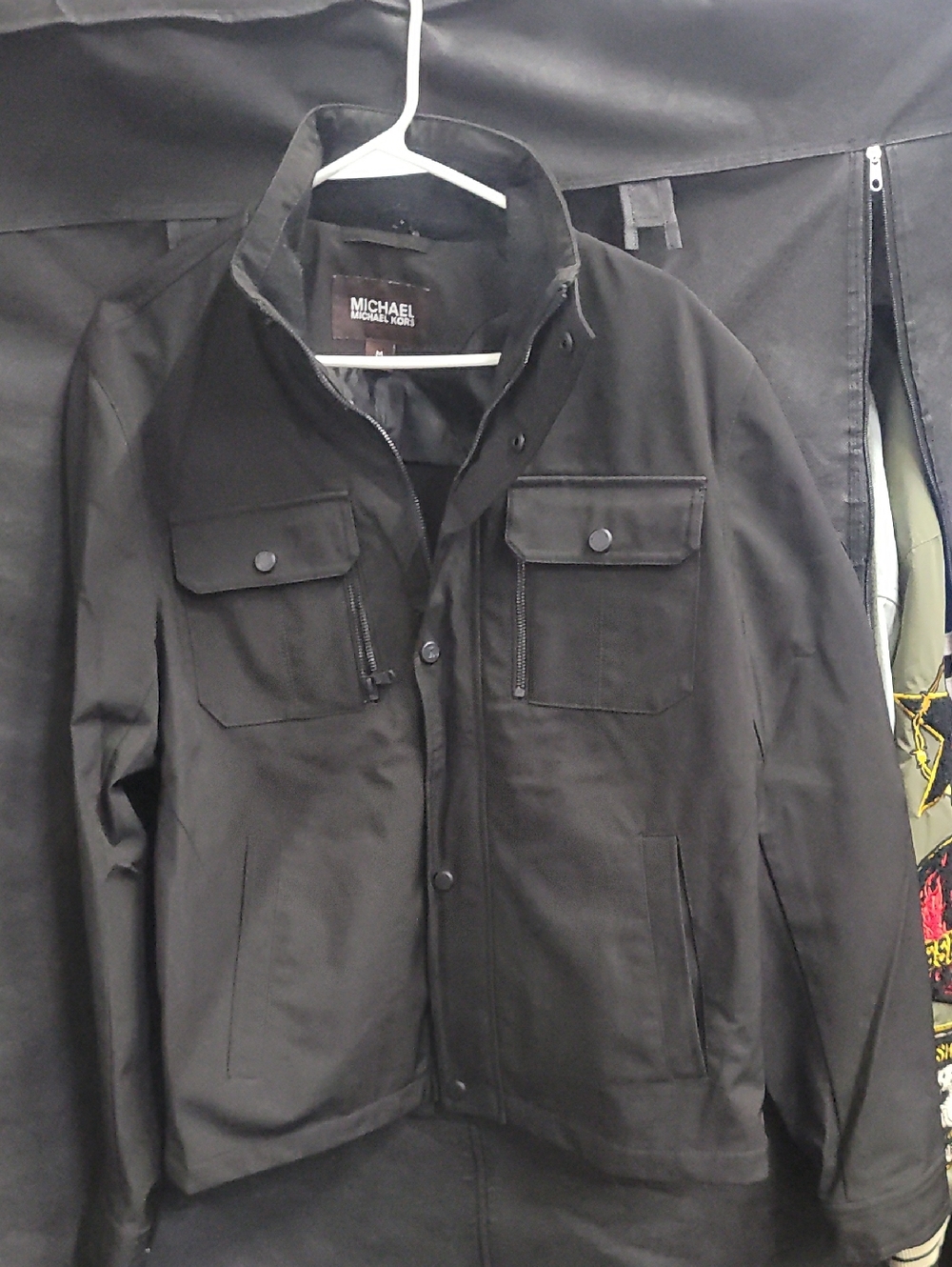 Michael Kors Men's Black Military Field Jacket with Chest Pockets Size Medium